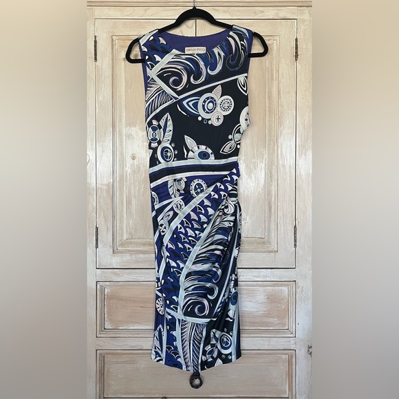Emilio Pucci Abstract Printed Dress Side Ruched Multi Color Size 40 100% Silk - Picture 1 of 6